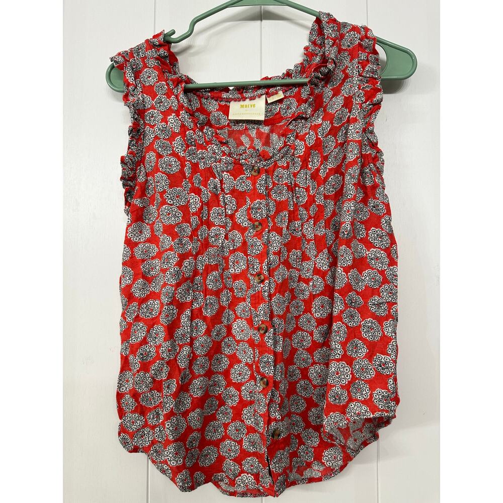 Anthropologie Maeve Raybe Red Floral Tank Top with ruffles sz 00